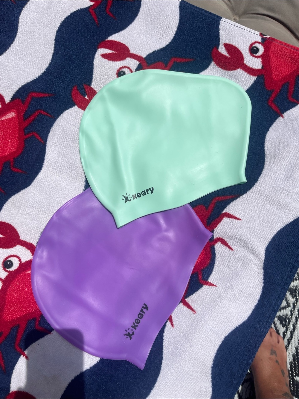Set of 2 Keary Silicone Swim Caps - Mint Green & Purple
